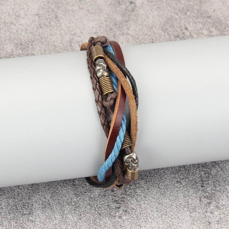 

Guys Skull Decor Layered Bracelet, Multicolor
