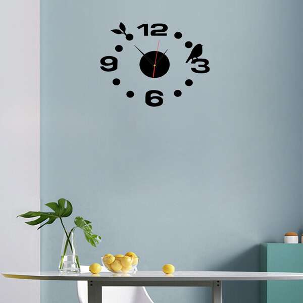 

1set Bird Design Mirror Surface Wall Clock, Black