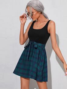 SHEIN Essnce 2 In 1 Plaid Belted Swing Dress - Multicolor - View 4