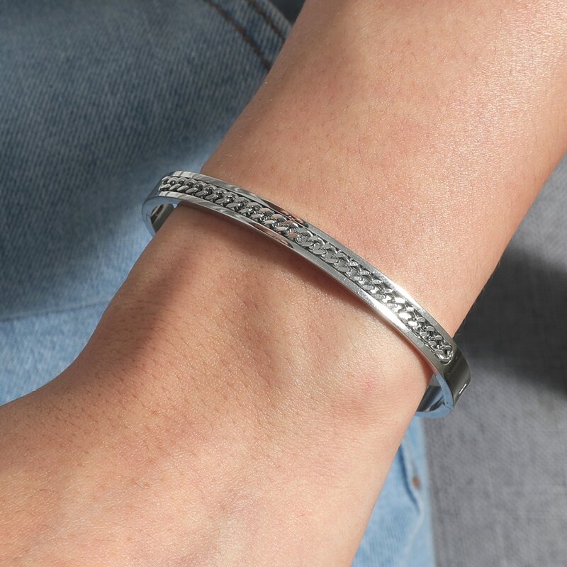 

Guys Chain Decor Bangle, Silver