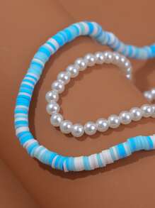 2pcs Faux Pearl & Soft Clay Beaded Necklace - Multicolor - View 3