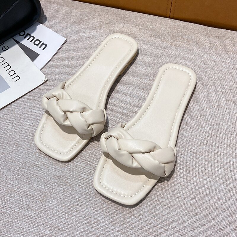 

Braided Slide Sandals, Beige