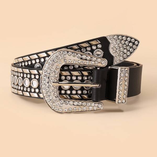 

Rhinestone Decor Buckle Belt, Black