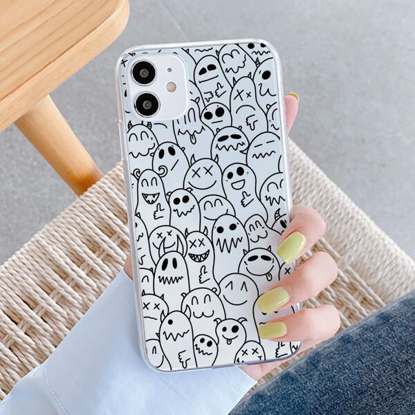 

Cartoon Monster Print Phone Case, Clear