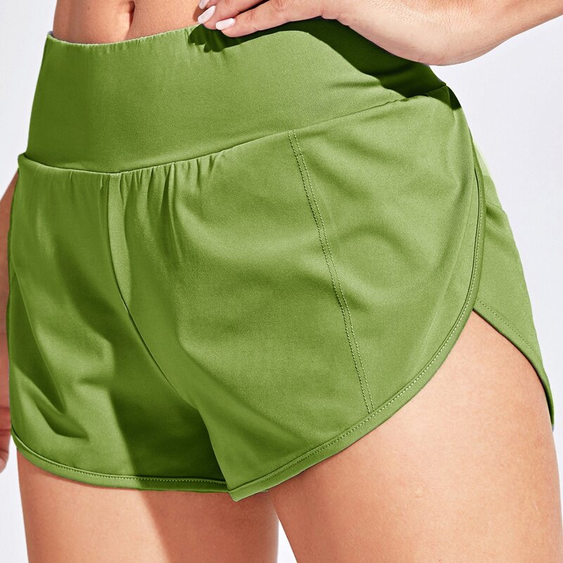 

Solid Elastic Waist Dolphin Shorts, Olive green