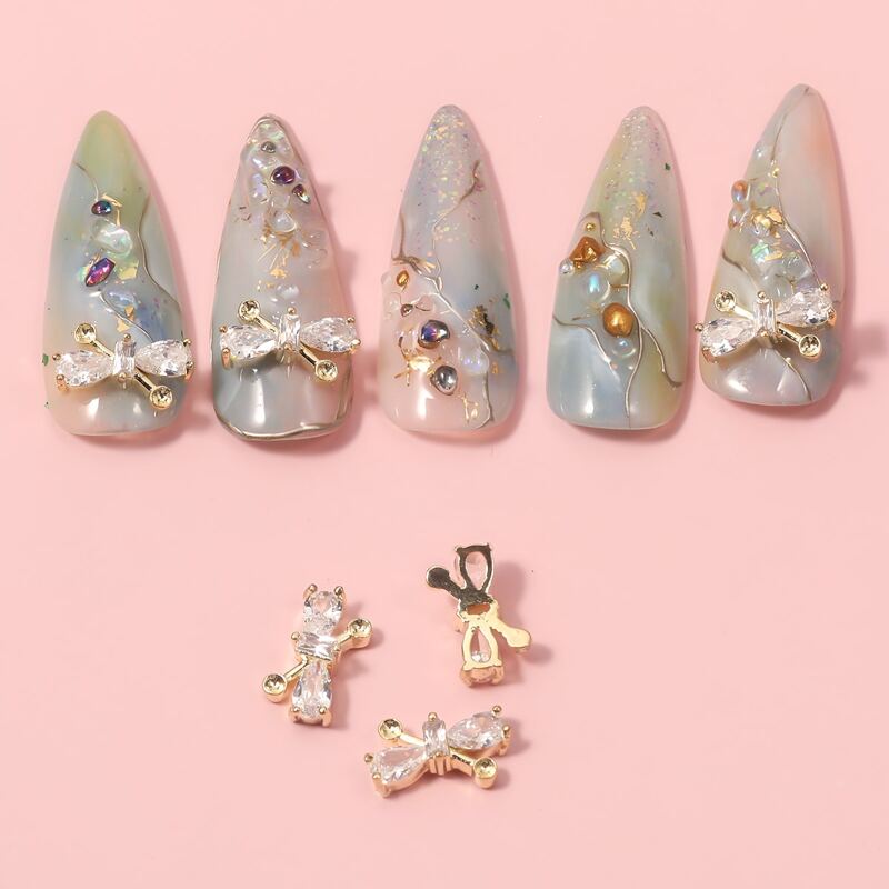 

3pcs Rhinestone Nail Art Decoration, Gold
