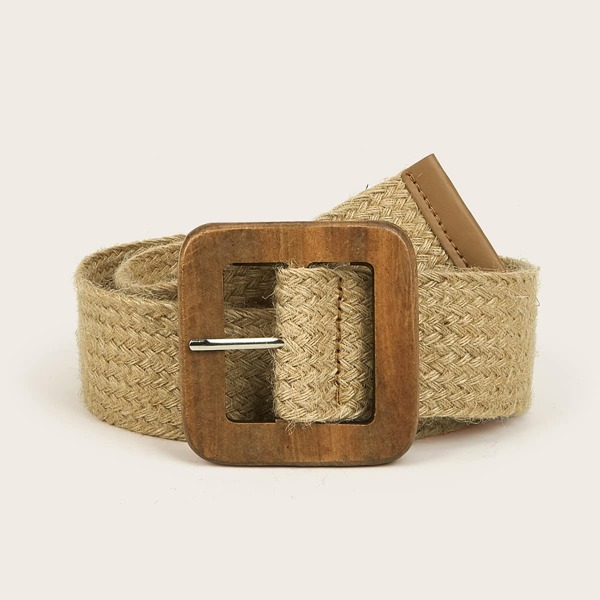 

Geometric Buckle Woven Belt, Khaki