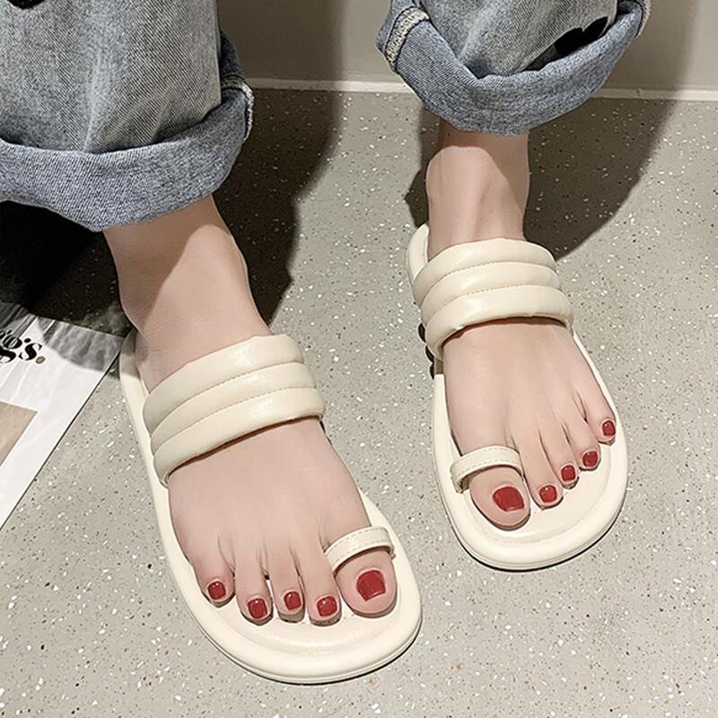 

Toe Loop Flat Thong Sandals, Beige