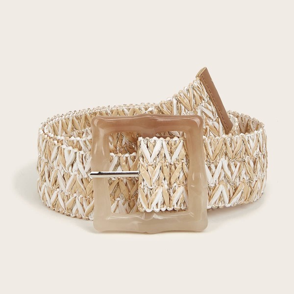 

Geometric Buckle Woven Belt, Multicolor