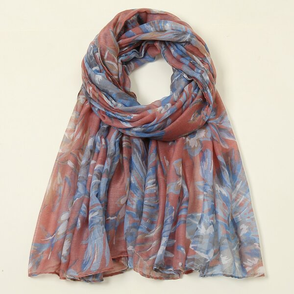 

Flower & Leaf Print Scarf, Multicolor