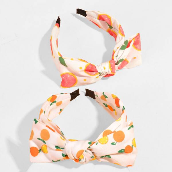 

2pcs Bow Decor Fruit Print Headband, Multicolor