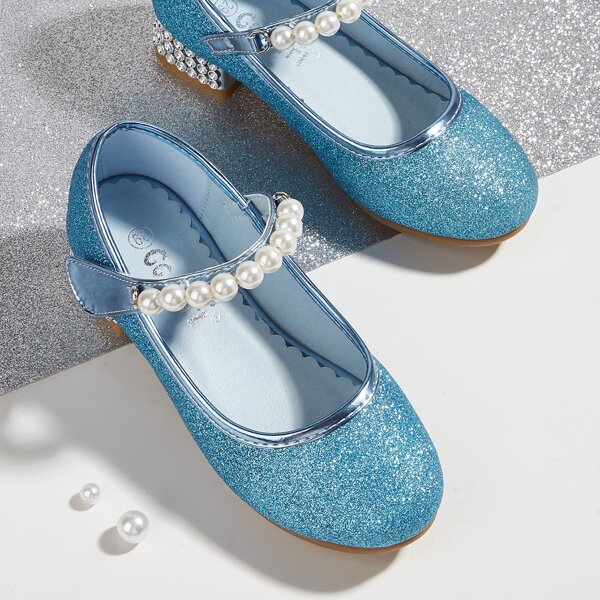 

Girls Glitter Faux Pearl Decor Flats, Blue