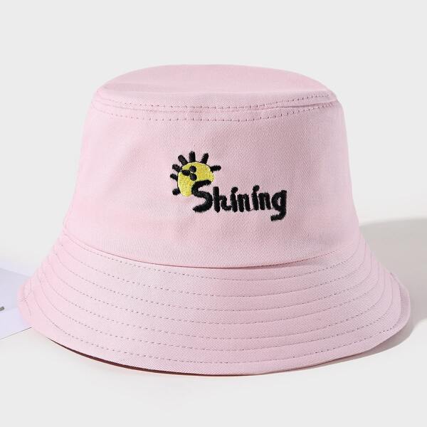 

Letter Embroidered Bucket Hat, Pink