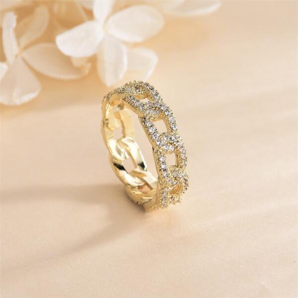 

18K Gold Plated Zircon Chain Design Ring