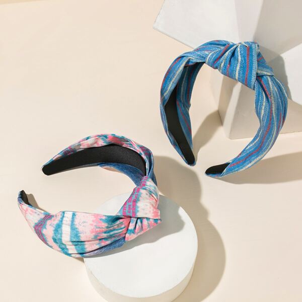 

2pcs Knot Decor Wide Headband, Multicolor
