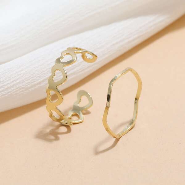

2pcs Heart Decor Ring, Gold