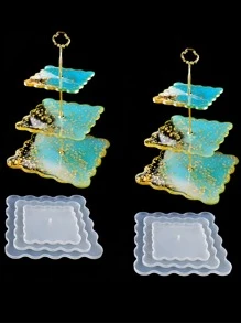 3pcs Square Silicone Mold Set: 3-Tier Fruit Plate Mold, 3-Layer Resin Tray Mold, Square Crown Stand Epoxy Resin Casting Mold, For DIY Service Stand - White - View 1