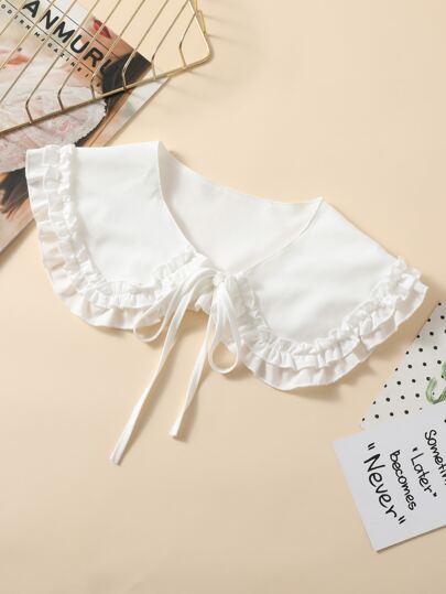 1 件女士白色装饰波浪边披肩领假领，适合日常穿着、学校配饰女士