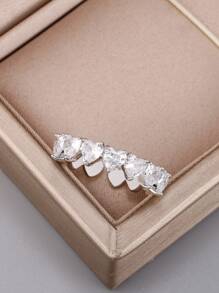 1入組方晶鋯石愛心裝飾開口戒指銅首飾類 - 銀色 - 查看 3