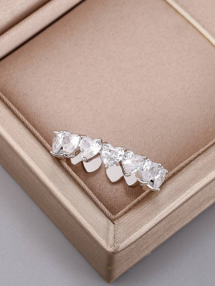 1PC Đá Cubic Zirconia Trang Trí Trái Tim Vòng Bít Trang Sức Đồng - Bạc - Xem 3