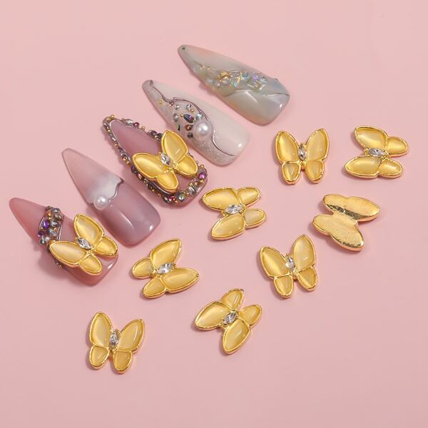 

5pcs Butterfly Shaped Nail Art Decoration, Gold