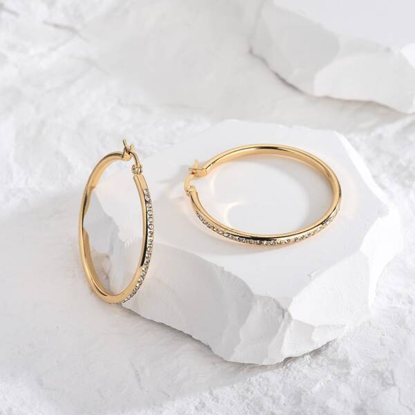 

Rhinestone Decor Hoop Earrings, Gold