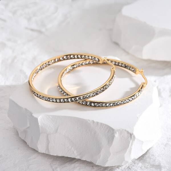 

Rhinestone Decor Hoop Earrings, Gold