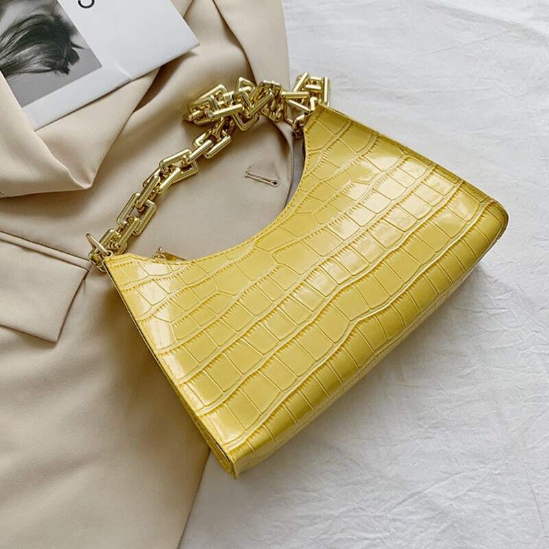 

Croc Embossed Chain Shoulder Bag, Yellow