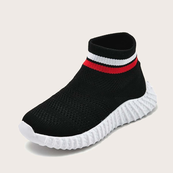 

Boys Striped High Top Sock Sneakers, Black