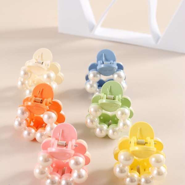 

6pcs Faux Pearl Decor Hair Claw, Multicolor