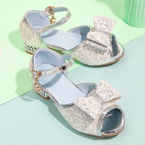 

Girls Glitter Bow Decor Sandals, Silver
