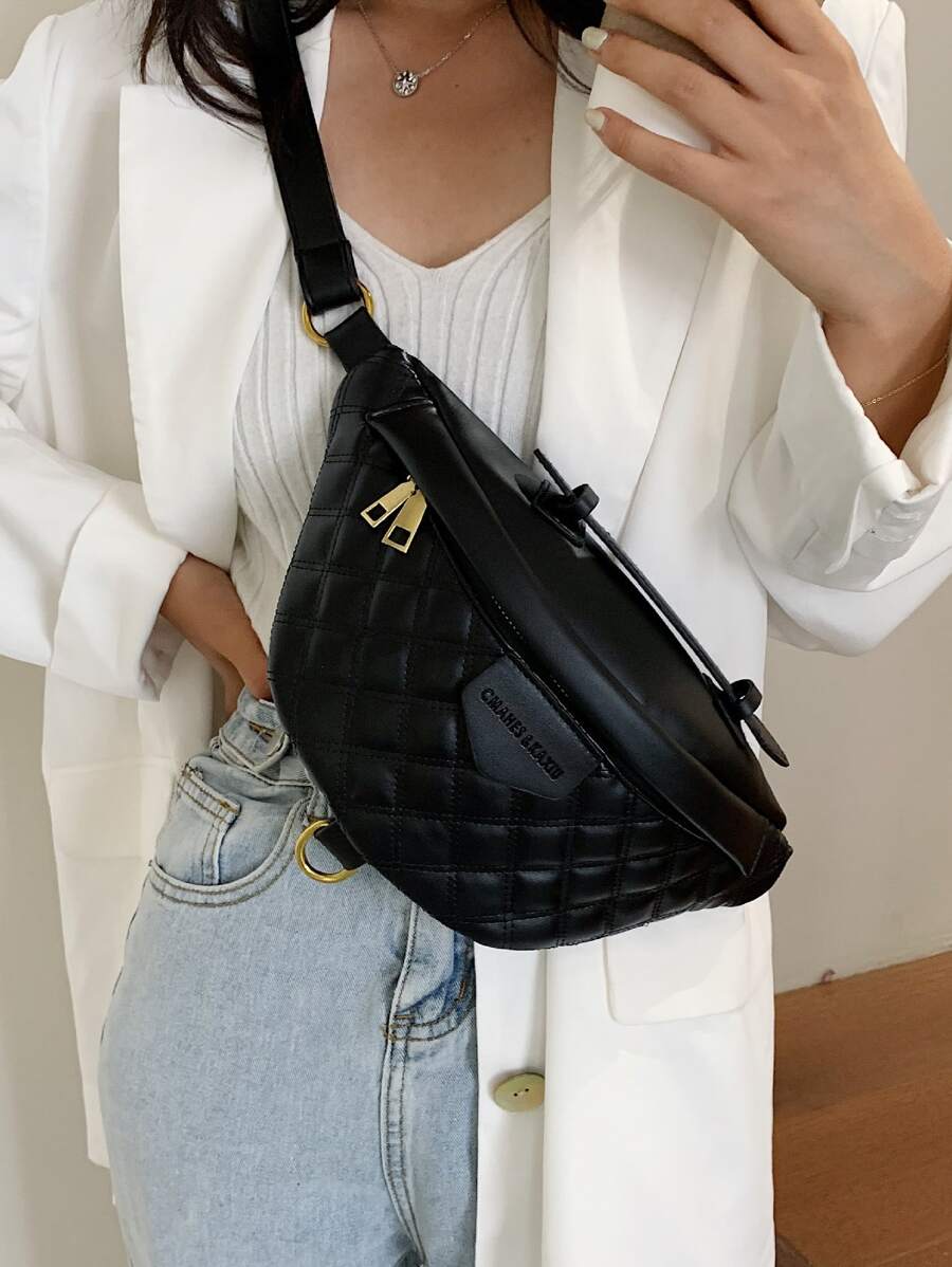 Túi đeo ngực đa năng phong cách mới Quà tặng Giáng sinh Túi đeo hông dày nhiều họa tiết Túi đeo vai phong cách Punk Túi đeo chéo cho nữ - màu đen - Xem 1