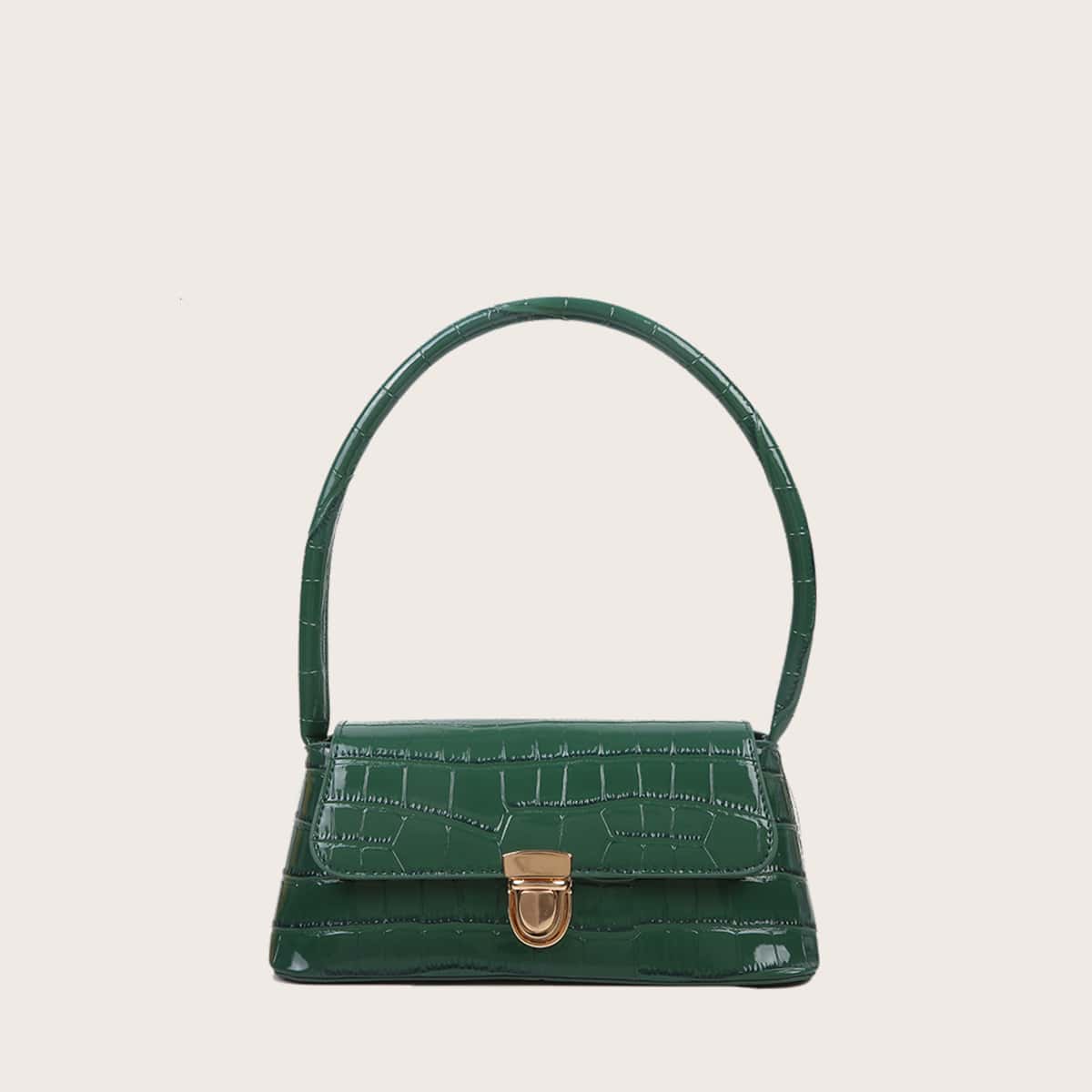 

Croc Embossed Push Lock Shoulder Bag, Green