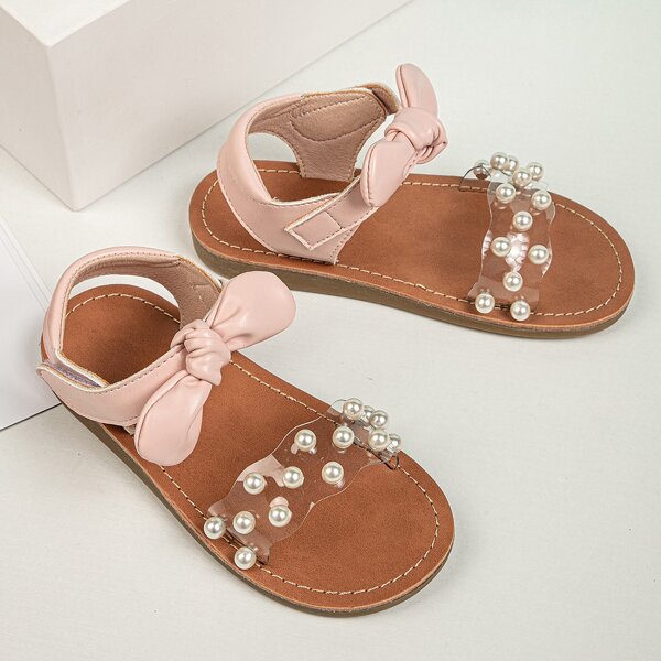 

Girls Faux Pearl & Bow Decor Sandals, Clear