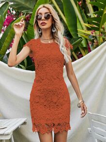 Solid Guipure Lace Backless Dress