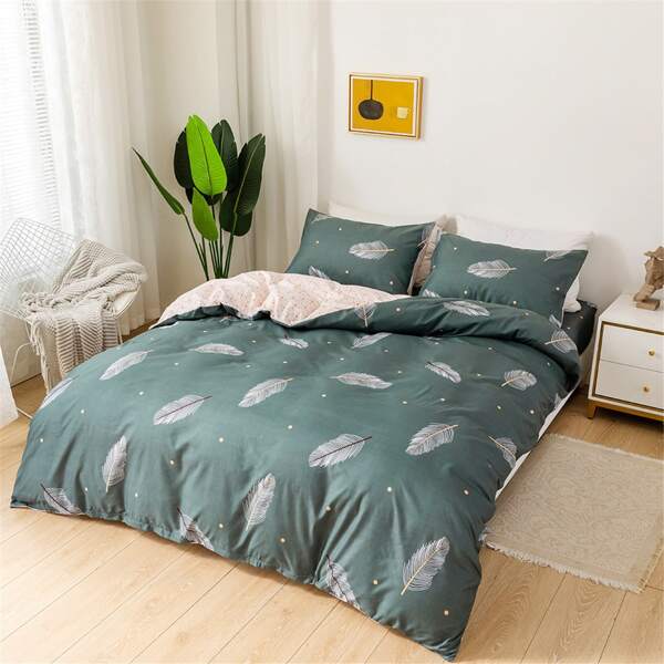 

Feather Print Duvet Cover Sets Without Filler, Green