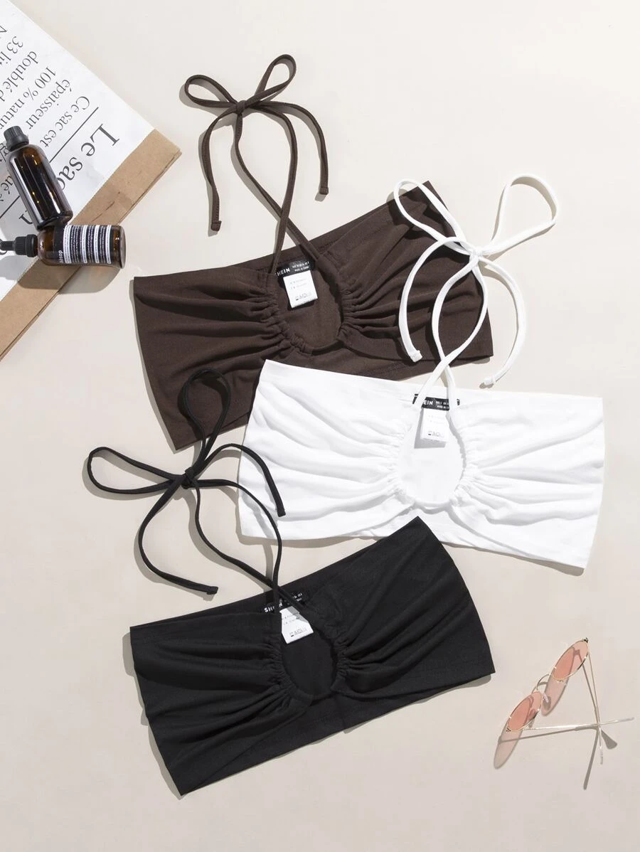 Franclia Áo hai dây Lộ Lưng Hội Chữ thập Cắt ra Xù màu trơn Gợi cảm - Nhiều màu - Xem 1