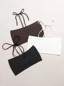 Franclia Áo hai dây Lộ Lưng Hội Chữ thập Cắt ra Xù màu trơn Gợi cảm - Nhiều màu - Xem 2