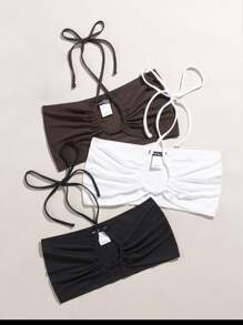 Franclia Áo hai dây Lộ Lưng Hội Chữ thập Cắt ra Xù màu trơn Gợi cảm - Nhiều màu - Xem 3