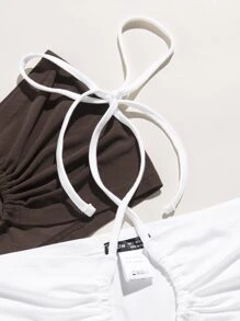 Franclia Áo hai dây Lộ Lưng Hội Chữ thập Cắt ra Xù màu trơn Gợi cảm - Nhiều màu - Xem 5