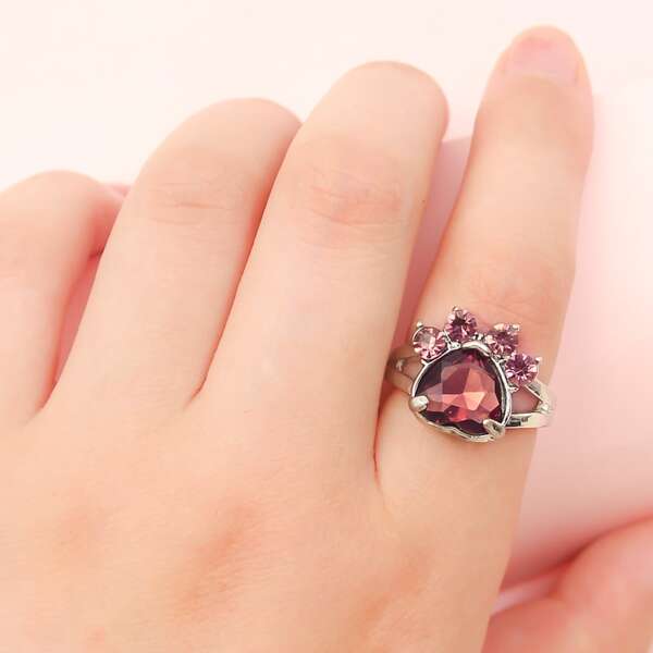 

Girls Rhinestone Paw Decor Ring, Red violet
