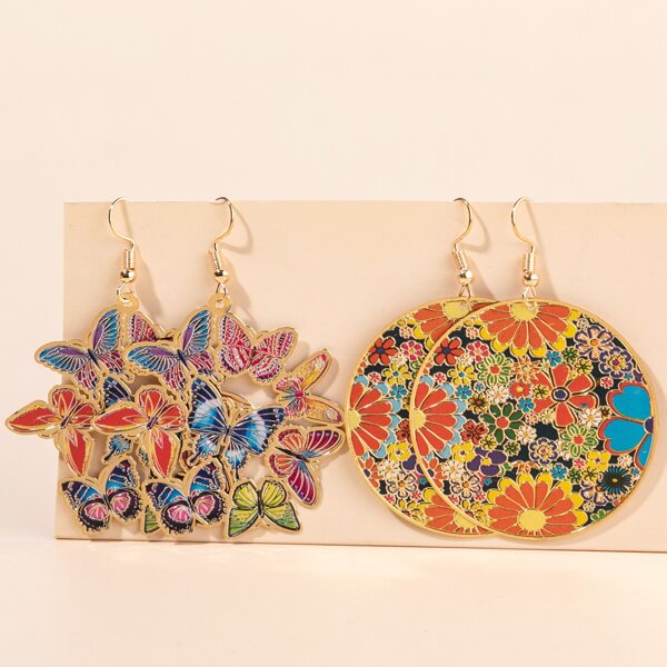 

2pairs Butterfly Decor Drop Earrings, Multicolor
