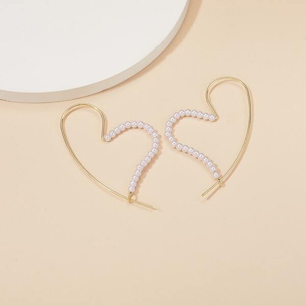 

Faux Pearl Decor Heart Design Earrings, Gold