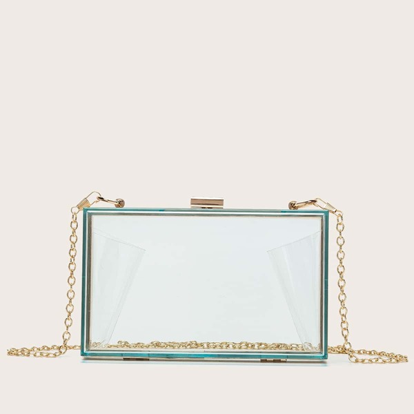 

Clear Chain Clutch Bag, Baby blue