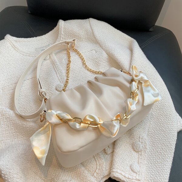 

Twilly Scarf Decor Baguette Bag, Beige