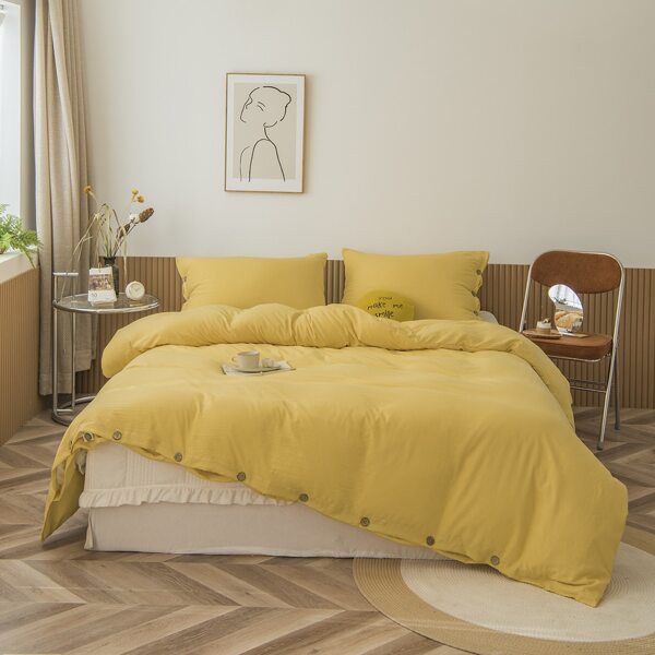

Button Detail Duvet Cover Sets Without Filler, Yellow