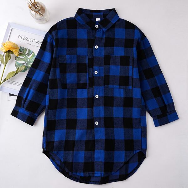 

Girls Plaid High Low Longline Blouse, Multicolor