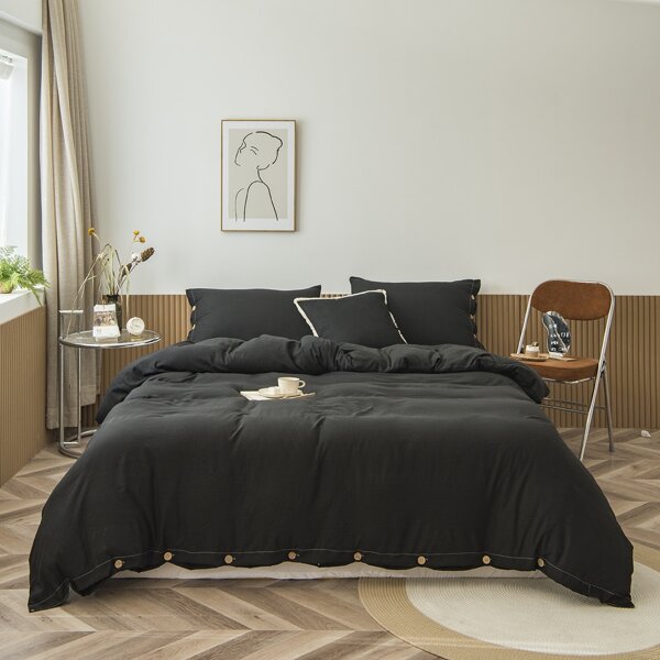 

Button Detail Duvet Cover Sets Without Filler, Black