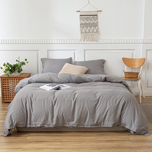 

Button Detail Duvet Cover Sets Without Filler, Grey