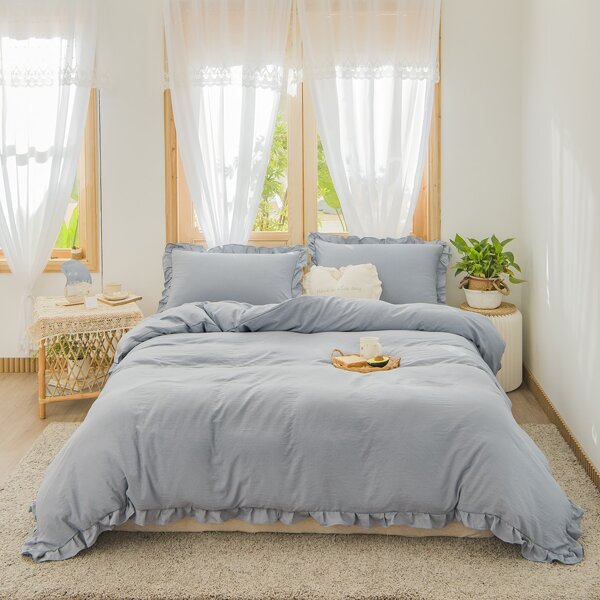 

Ruffle Trim Duvet Cover Sets Without Filler, Blue